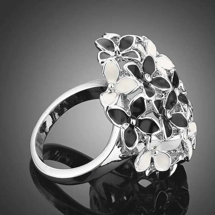 Модные обручальные кольца ювелирные Bague Femme черно-белый эмалированный Клевер