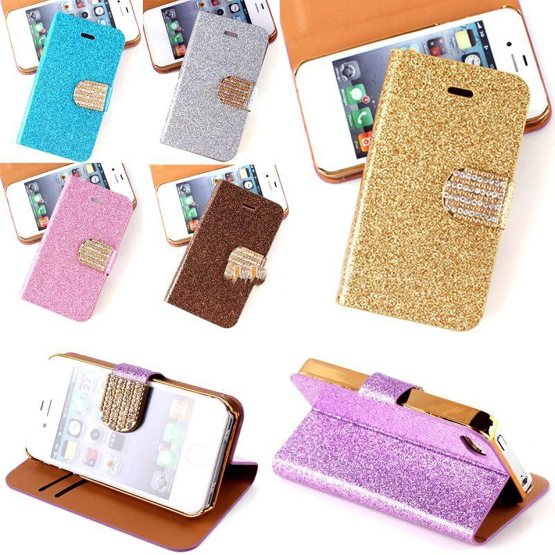 DealBox Approving! Flash powder Diamdond Skin Style Leather Wallet Stand Case Cover For for iphone 4 4s Practical! |