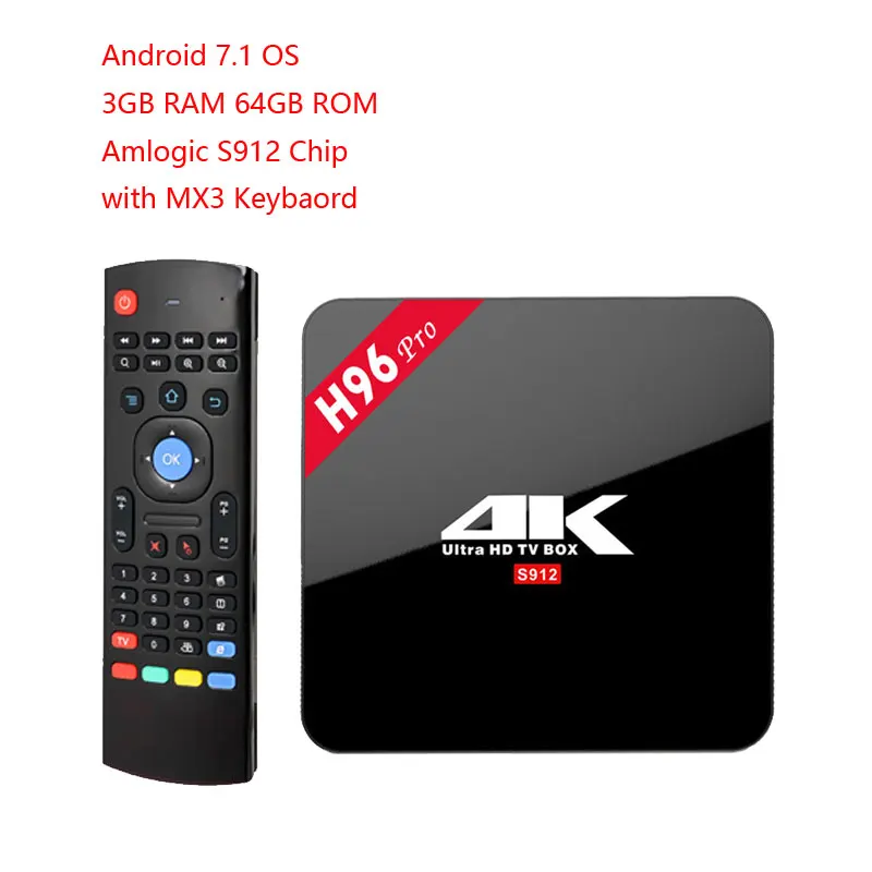 H96 Pro Android 7,1 ТВ коробка 3g/64G Amlogic S912 Octa Core 64Bit 2,4G/5G Wi-Fi 4 K BT4.1 HD Media Player IPTV Set-top Box H96 плюс - Цвет: 3GB 64GB TV BOX MX3