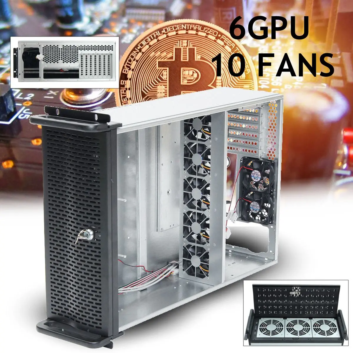 6 GPU 4U Rackmount Miner Mining Frame чехол для горного сервера с 10 вентиляторами Rsiers Frame Rig