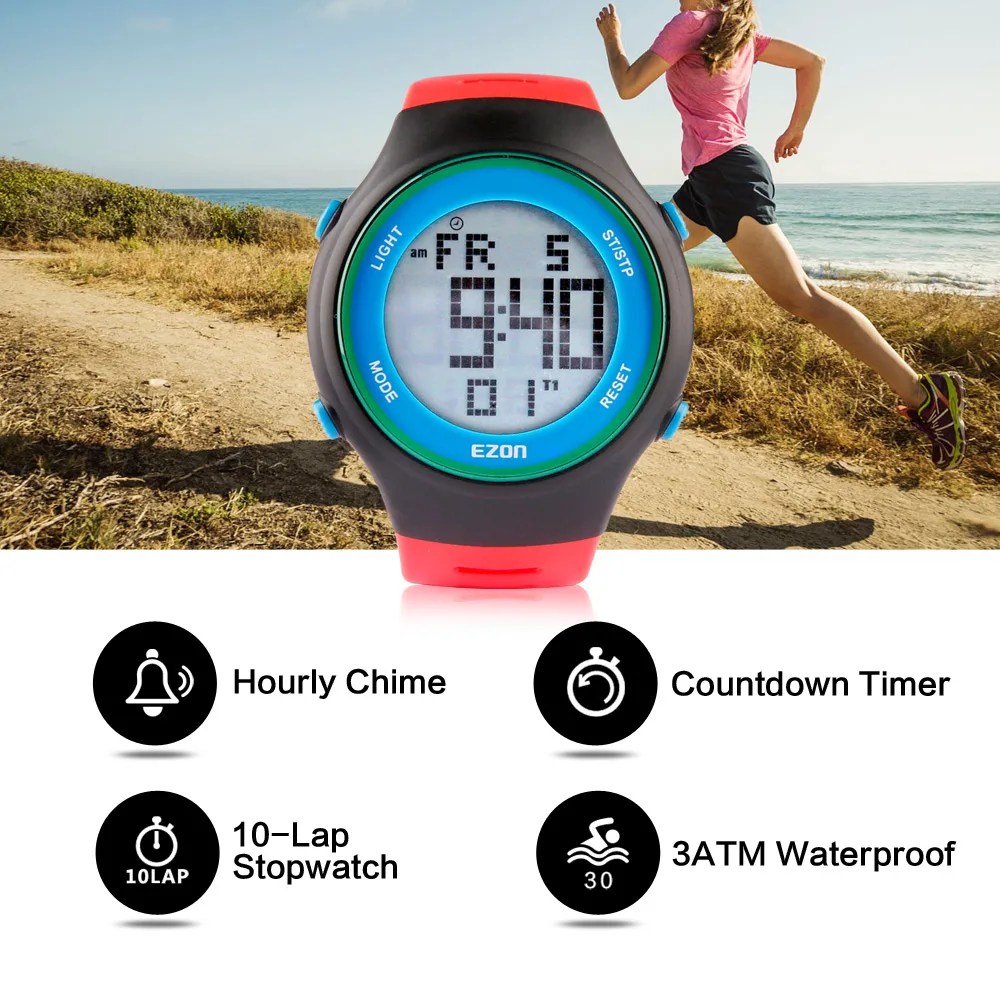 Цифровые мужские спортивные часы EZON с двойным секундомером уличные повседневные
