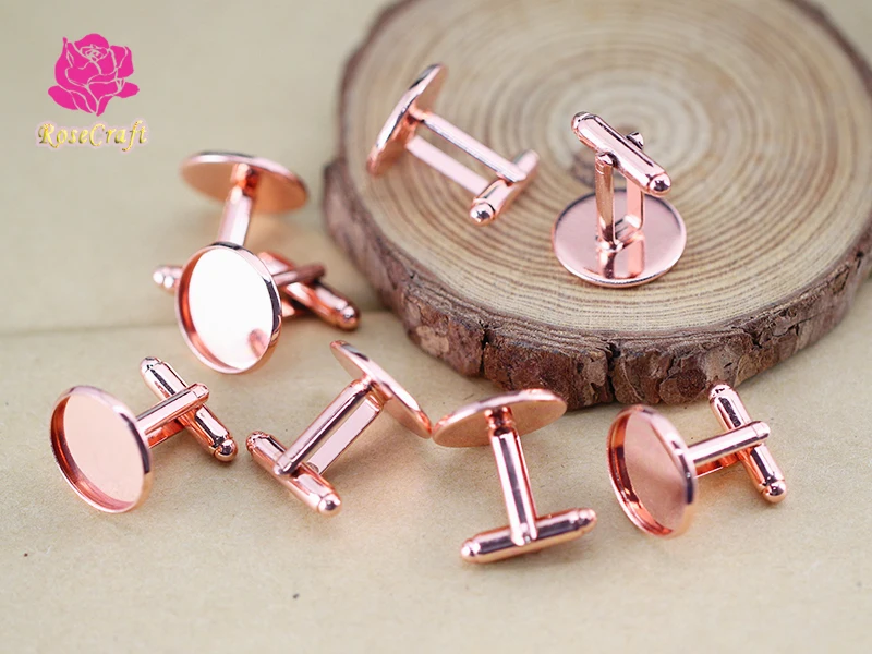

20pcs/lot Cufflink Setting Cabochon Cameo Blank Base Rose Gold Metal Cufflink Fit Round Cabochon DIY Jewelry Making Accessories