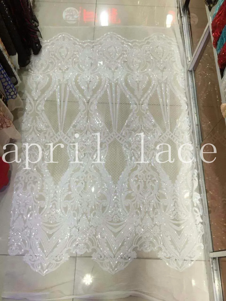 

ST011 offwhite sequin embroidery tulle mesh lace for evening dress/sawing/wedding