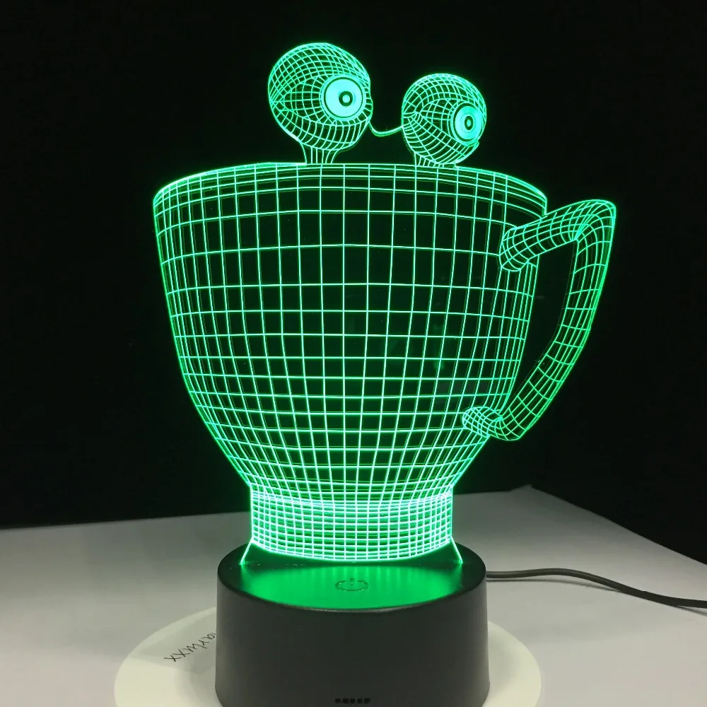 Мультфильм чашки 3D светодиодный светильник Новинка визуальный Декор Настольная