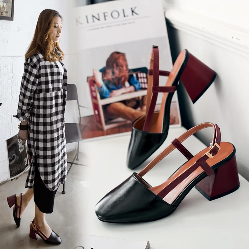 2017 новых мужчин летние женские квадратный каблук и носок сандалии обувь с