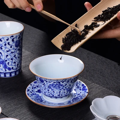 Цзиндэчжэнь Лотос керамический чай Tureen сине белая фарфоровая чаша китайский