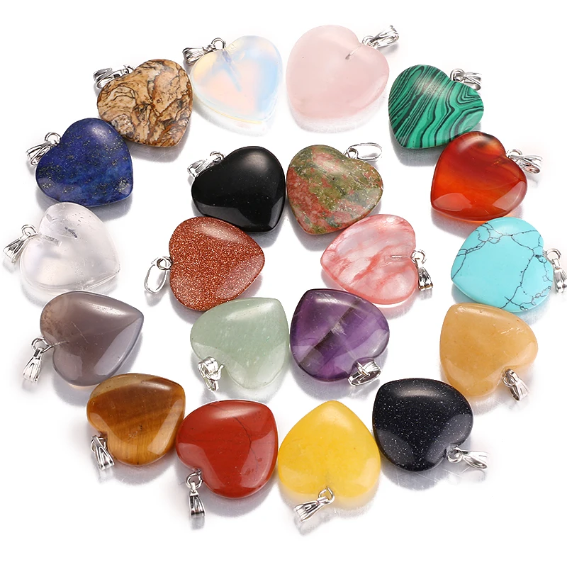 

Wholesale 2017 PCS/lot of all kinds of natural stone heart charm pendant jewelry making high-quality 20 mm, dz136 the goods free