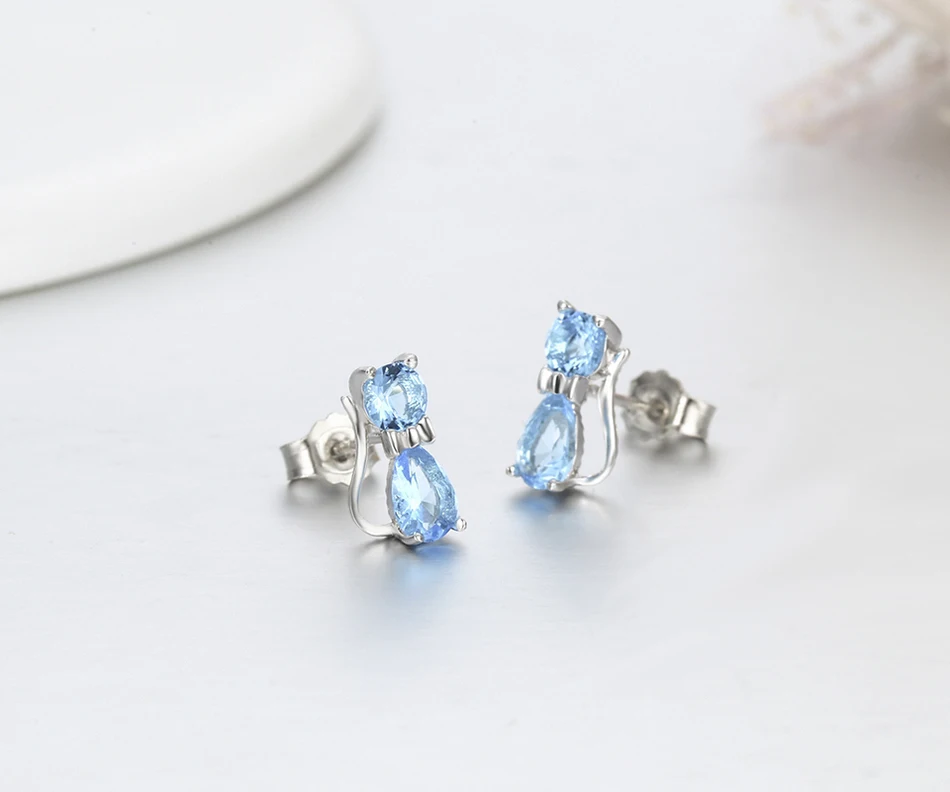 Милые котята кошки из стерлингового серебра 925 пробы синие кристаллы маленькие