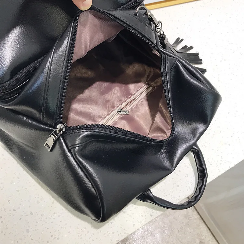 Женский рюкзак с кисточками bolso Розовый школьный из мягкой кожи для девочек
