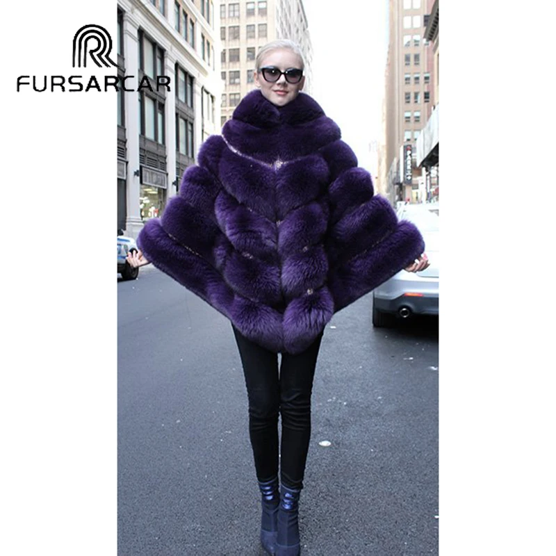 Роскошная женская накидка FURSARCAR из натурального Лисьего меха популярная зимняя