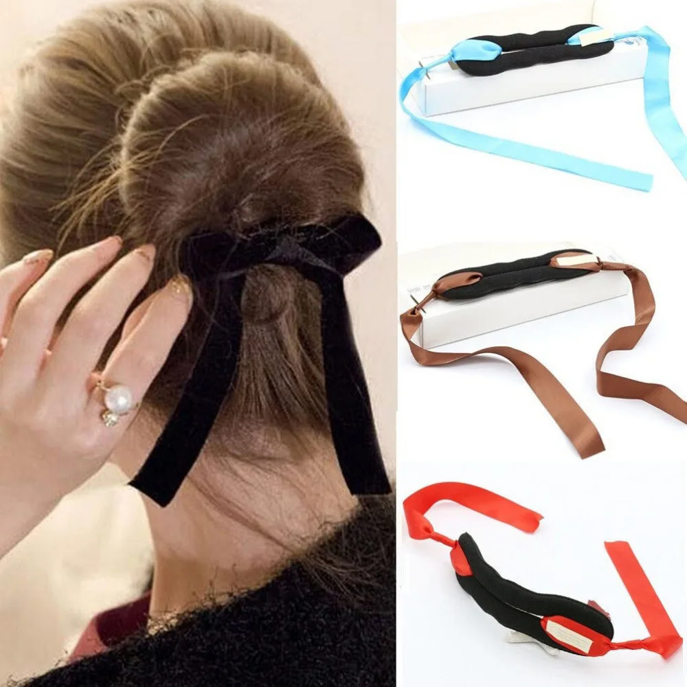 

1 PC Women Magic Tools Foam Sponge Device Quick Messy Donut Bun Hairstyle Girl Hair Bows Band Accessories Silk Headband