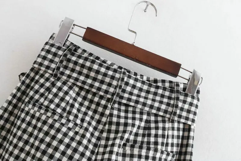 

New Casual Plaid Feet Ankle-Length Pants High Waist Fashion Women With Pocket Elastic Waist Black and White Pants