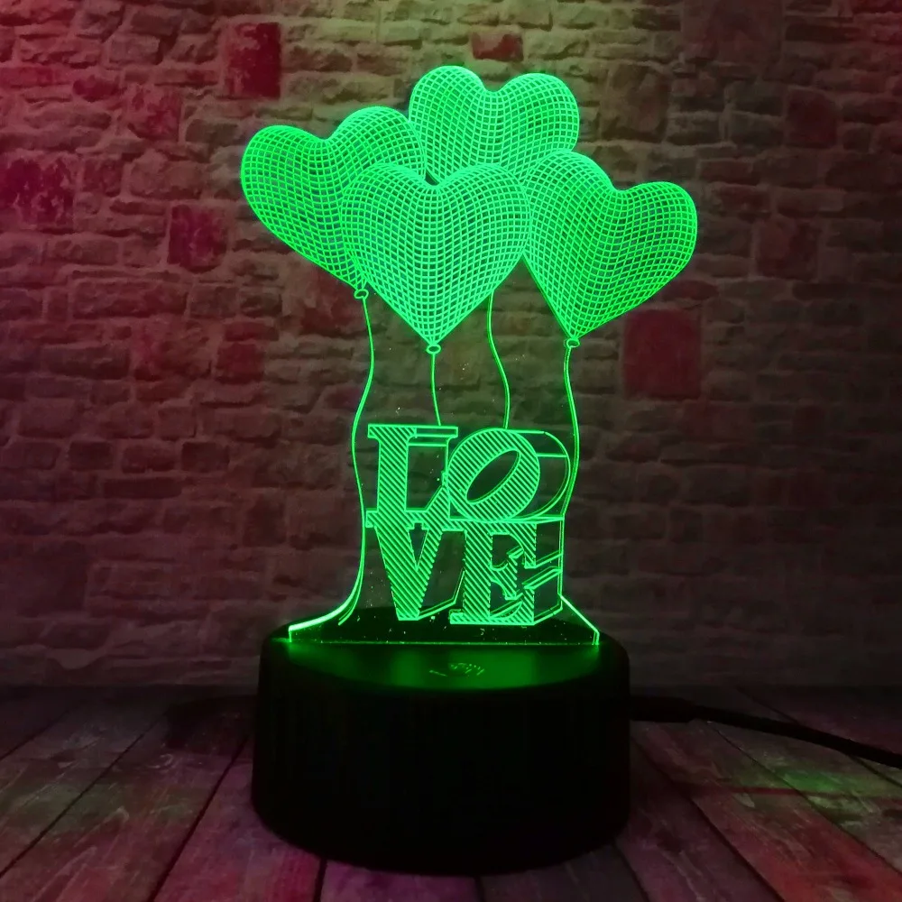 Новинка 3D визуальные романтические воздушные шары с сердечками лампочка