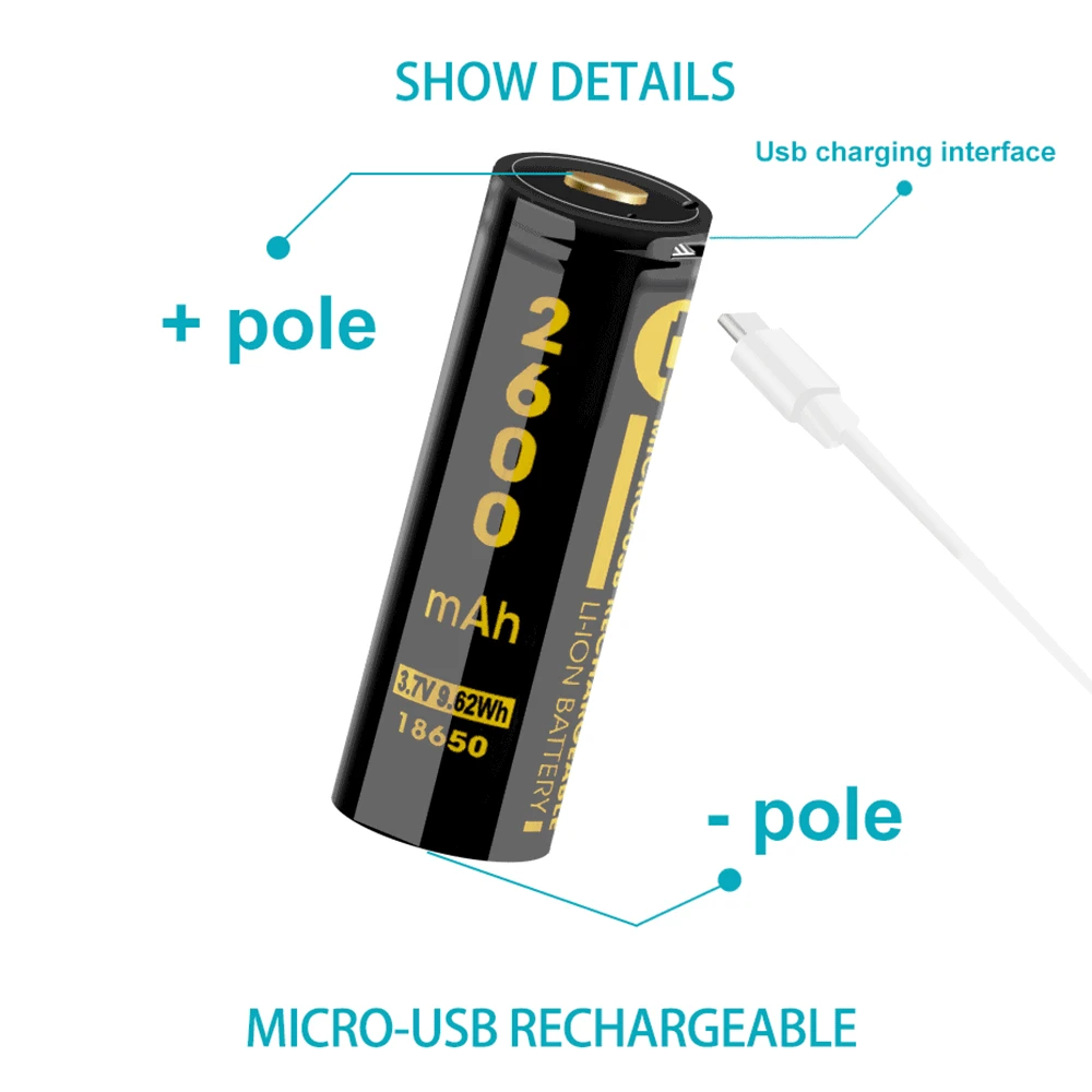PALO micro USB 18650 литиевая батарея 2600 мАч 3 7 В литий-ионная аккумуляторная со