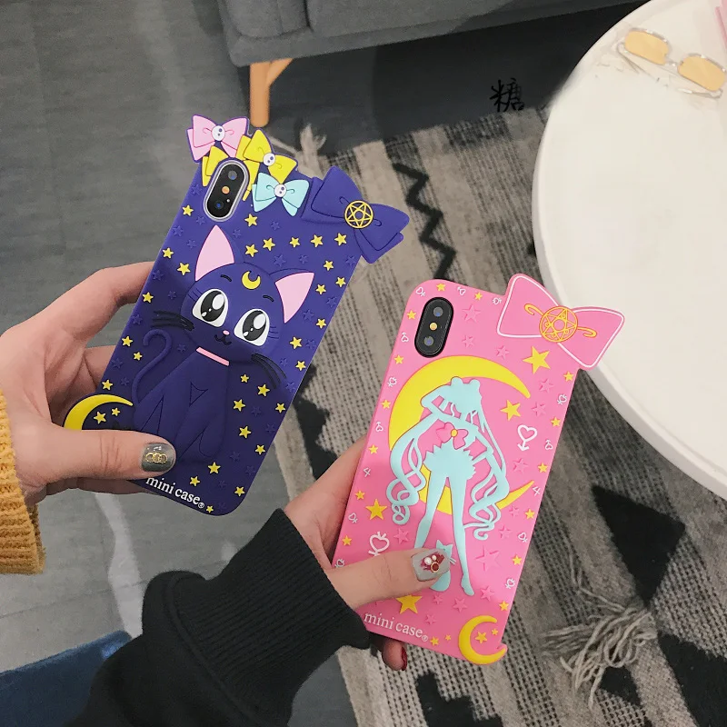 For iphone X Cute Cartoon CERBERUS Lovely Sakura Silicone cove iPhone 8 8plus 6 6S 6Splus 7 7plus sailor moon girls case |