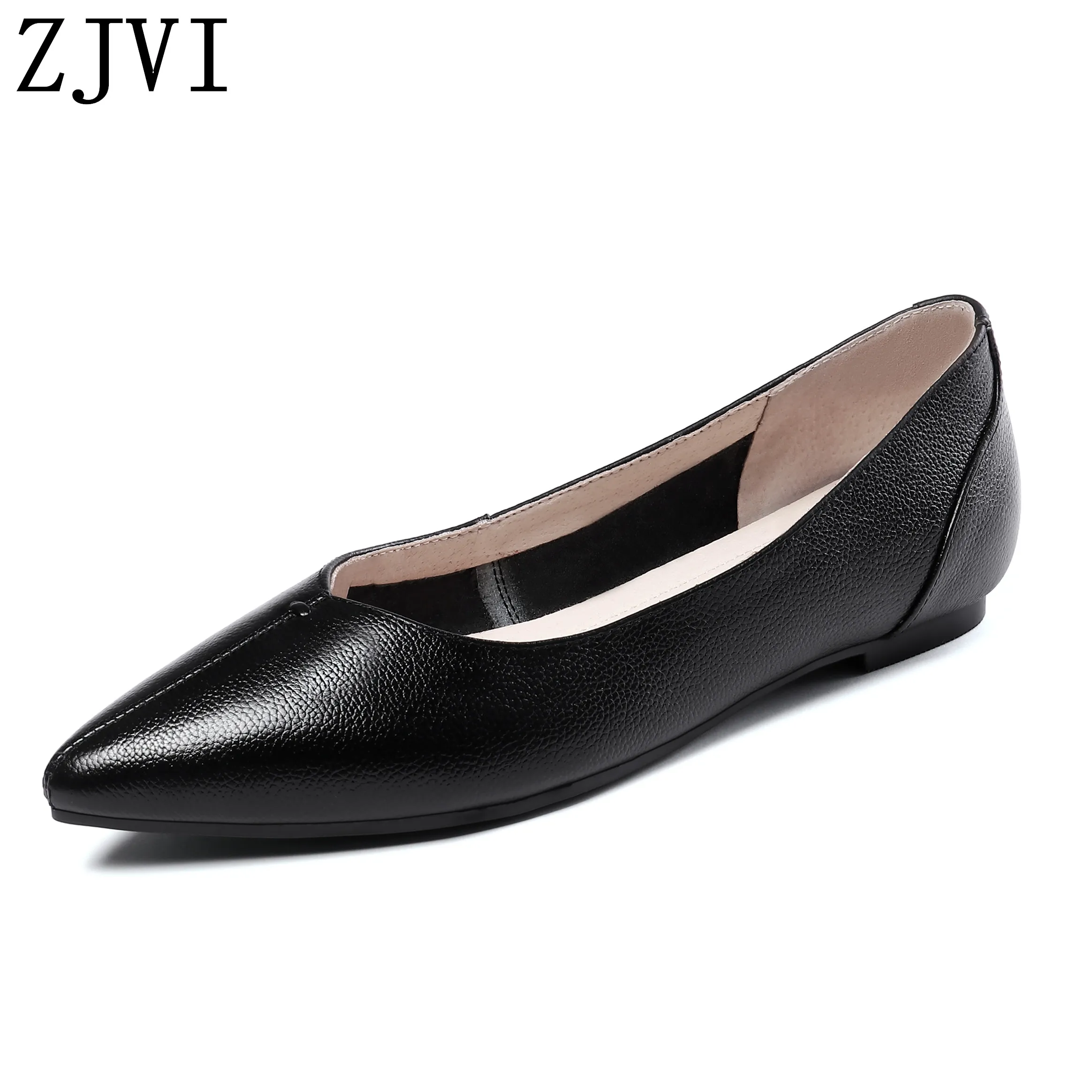 

ZJVI Woman Fashion Pointed Toe Flats 2022 Women Genuine Leather Summer Autumn Ladies Mother Girls Black Red New Party Shoes