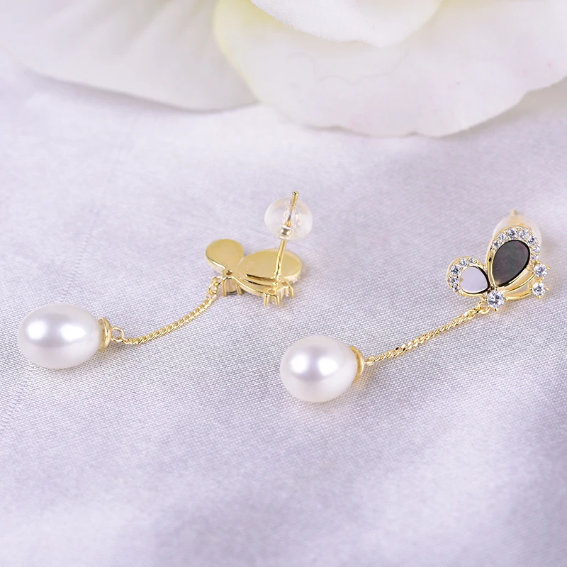 

YIKALAISI 925 Sterling Silver Natural Pearl Earrings Jewelry For Women 8-9mm Pearl Size Earings 4 Colors