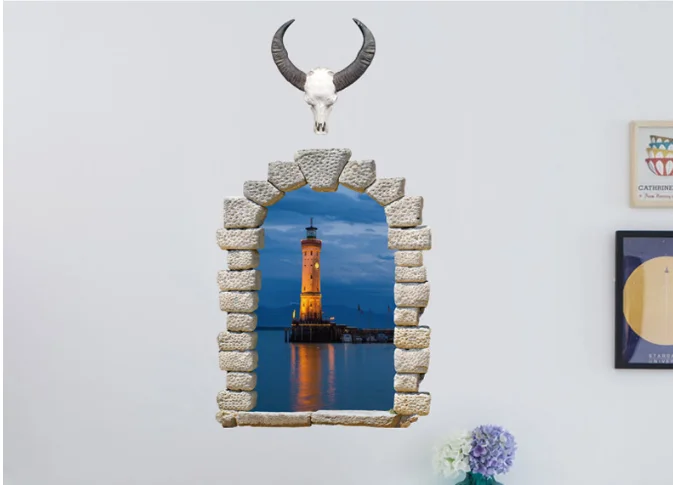3D Light House Landscape Window Decoration PVC Removable Wall Stickers | Дом и сад