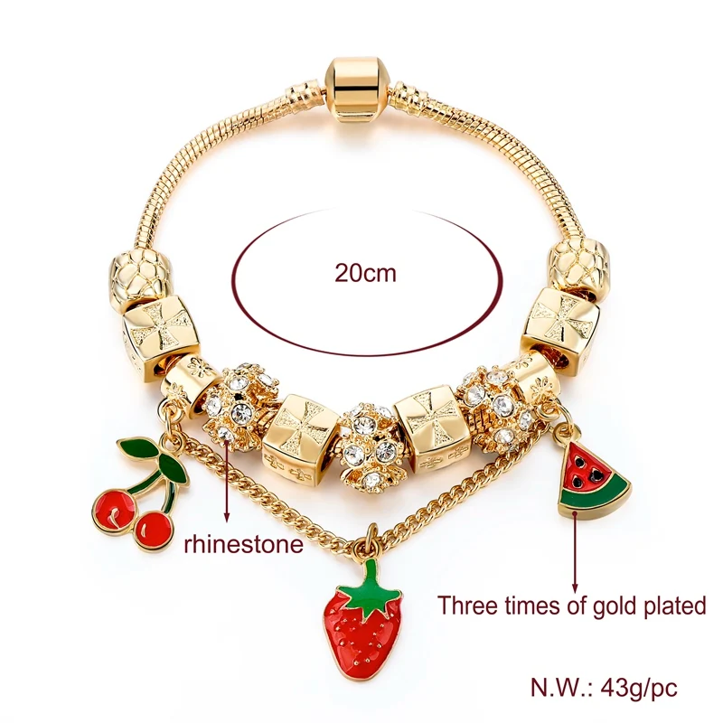

CHICVIE 2019 Luxury Brand Strawberry Watermelon Cherry Fruit Bracelets Bangles Designs For Women Gold Crystal Bracelet SBR160249