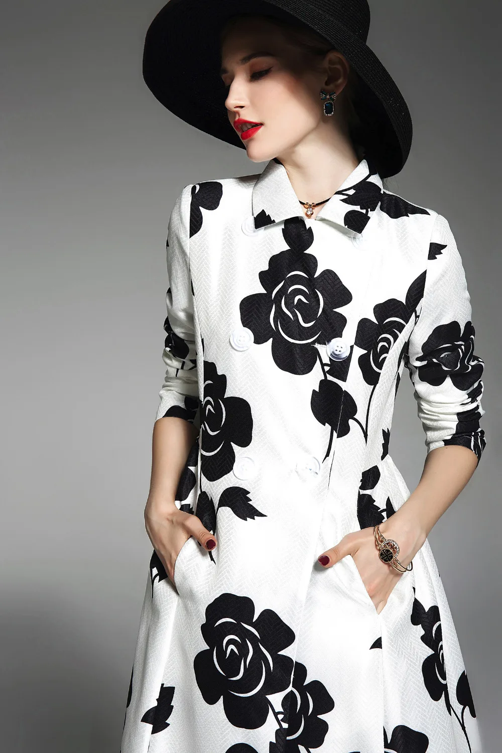 2018 осень зима новое ретро Цветочная вышивка двубортное тонкое х длинное пальто