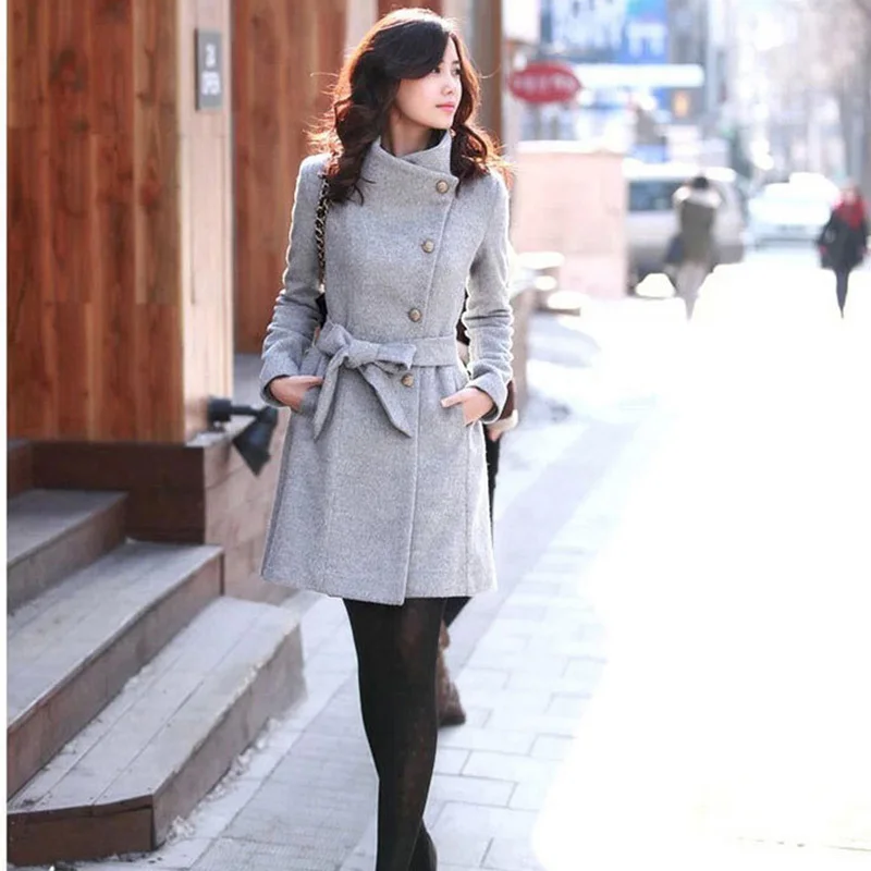 

New Wool Blend Coat Women Long Sleeve Turn-down Collar Outwear Jacket Casual Autumn Winter Elegant Overcoat Z5721