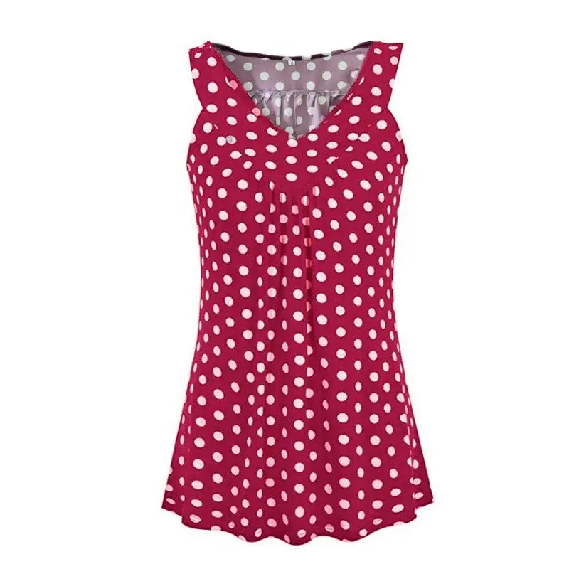 S-5XL Summer V-neck Sleeveless Polka Dot Print Women Plus Size Tank Tops | Женская одежда