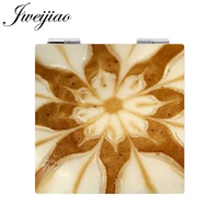 jweijiao new pocket mirrors mini square shaped 1x2x magnifying folding pu leather espejo coffee latte carving love heart art