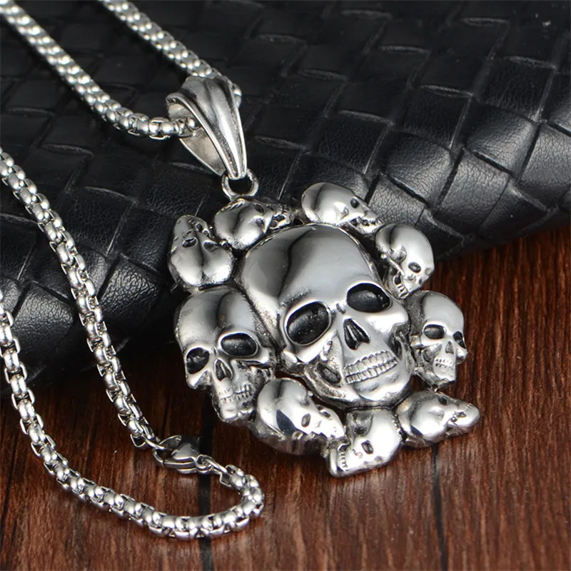 Stainless Steel Cremation Skull Pendant Necklace Punk Rock Hip Hop Cool Men Chain Boys Gothic Pendants in Titanium | Украшения и