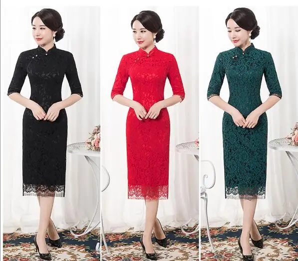 

New Chinese Traditional Dress Women Qipao women's Lace Fashion Dress