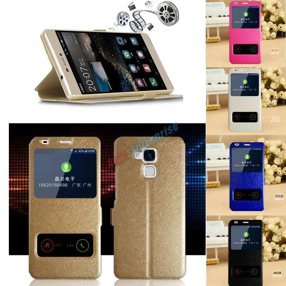 Для Huawei Honor 5c Шелк Кожи Пу Кожа Двойной Окно Флип Стенд |