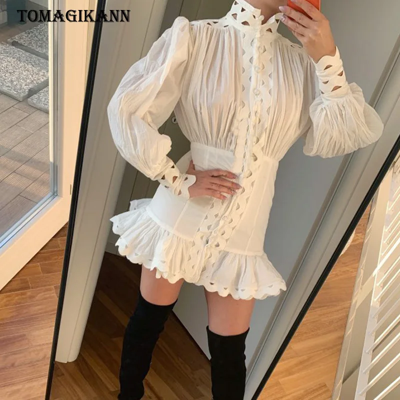 Сексуальное однотонное мини платье с оборками 2019 весеннее облегающее со стоячим