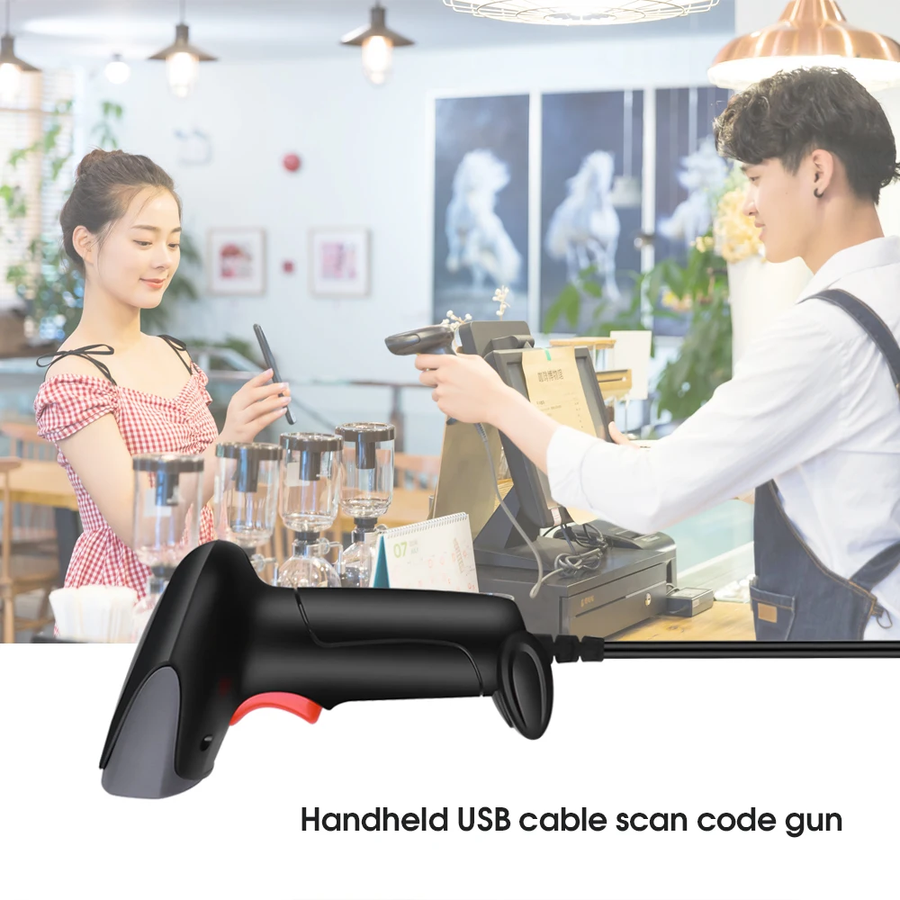 Портативный лазерный ручной сканер штрих кода KEBETEME USB проводной 1D для POS системы в