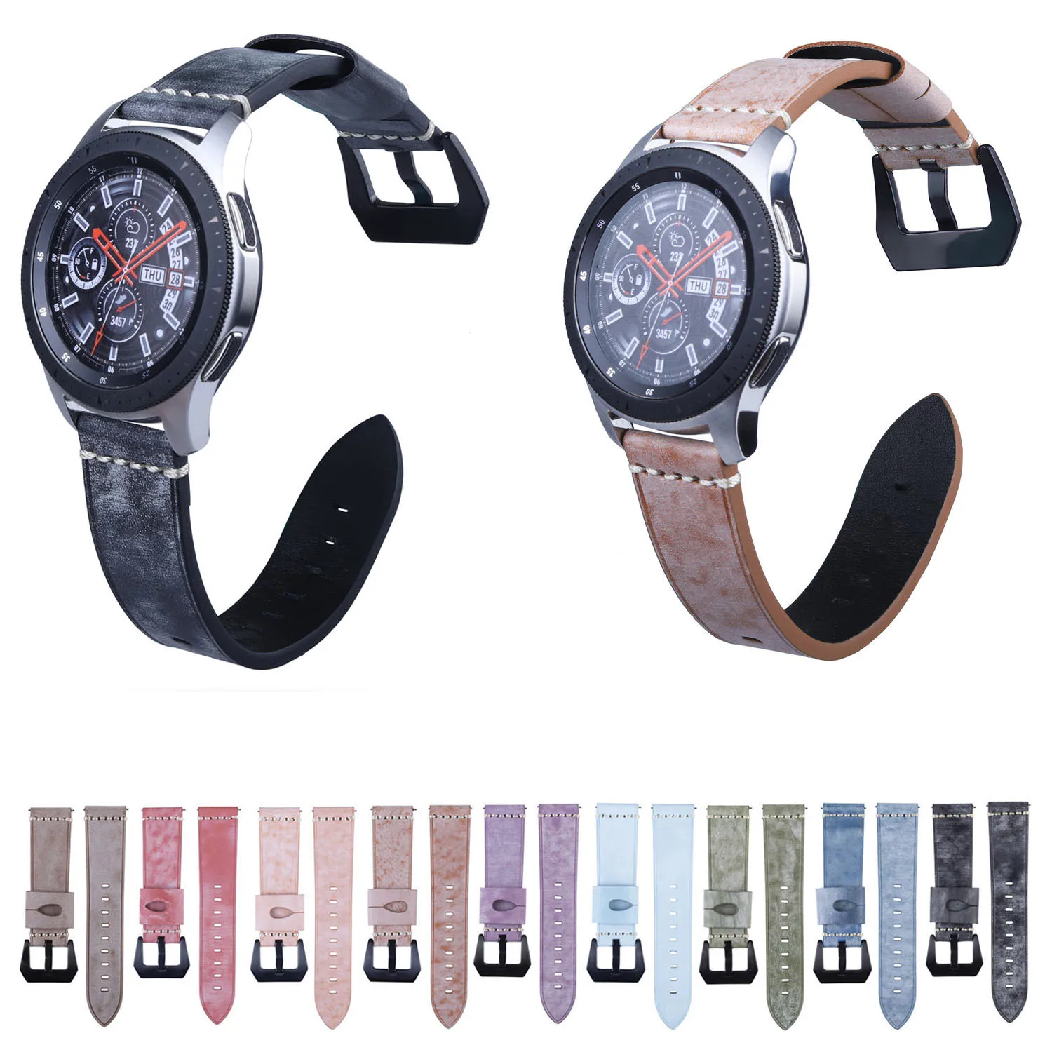 

22mm Retro Genuine Leather Strap For Samsung Galaxy Watch 46mm Gear S3 Frontier Classic Watch Band Wrist Bracelet Amazfit Belt