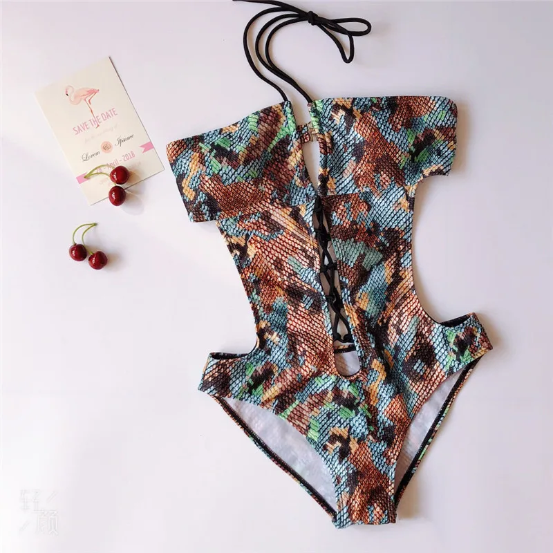 Женский слитный купальник с чашками пуш ап и цветочным принтом|Комбинезоны| |