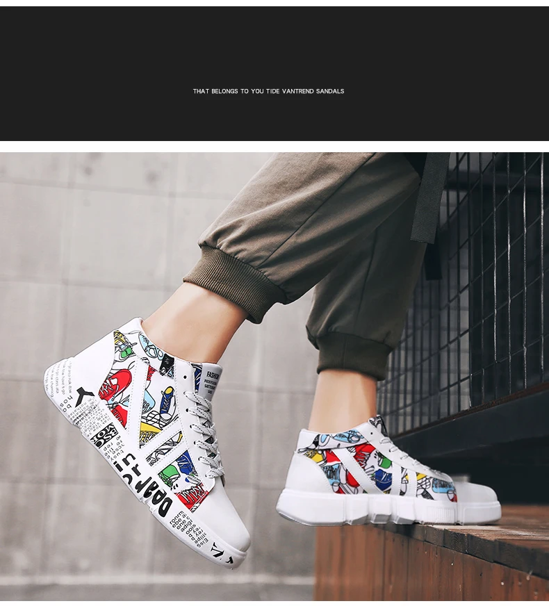 Moipheng New Graffiti Sneakers Autumn Winter High Top Lover Shoes PU Woman Sneakers White Shoes Plus Size Zapatos De Mujer