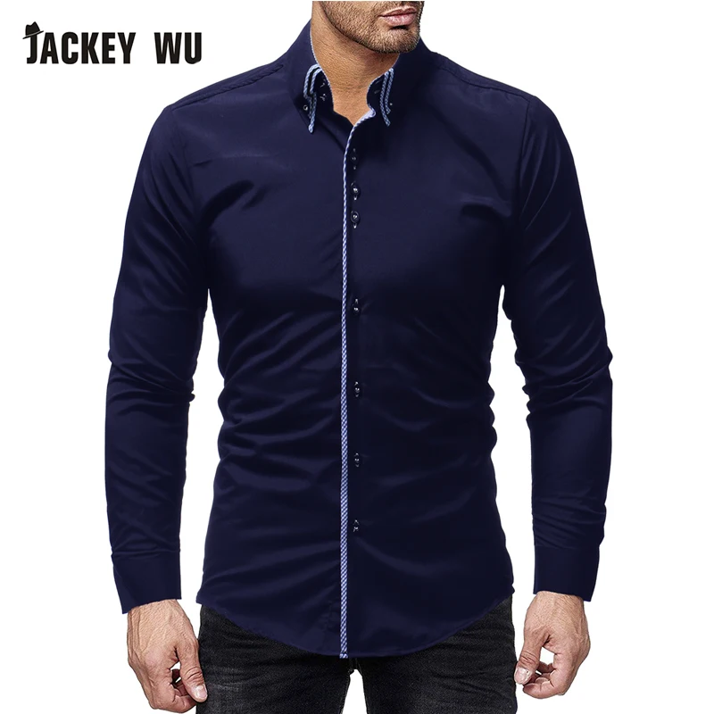 JACKEYWU повседневные рубашки мужские 2019 брендовые модные с двойным воротником и