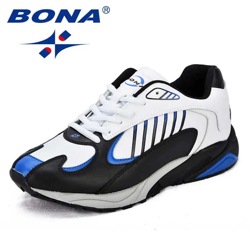 WHITE BLACK BLUE BONA/Новинка; классические стильные мужские кроссовки из спилка; Мужская Спортивная обувь; обувь для бега на открытом воздухе; удобные кроссовки - Цвет: WHITE BLACK BLUE