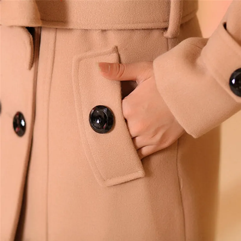 Зимние куртки женские двубортные с большим меховым воротником Длинные шерстяные