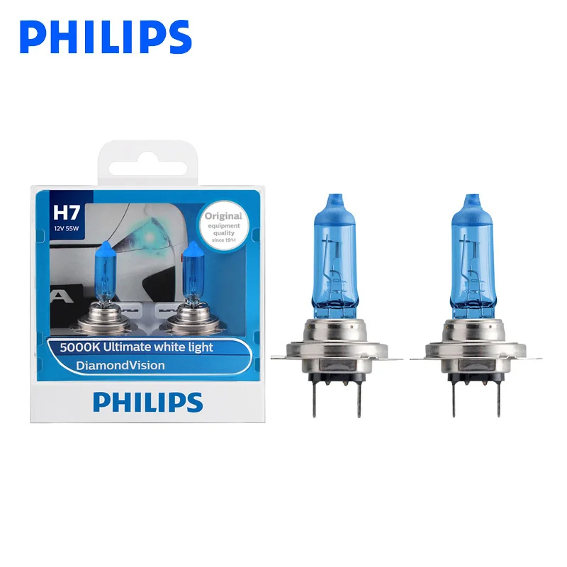 

Philips H7 12V 55W PX26d Diamond Vision 5000K Super White Light Halogen Bulbs Auto Headlight 12972DV S2 ,A Pair