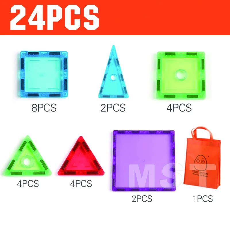 Прозрачные магнитные блоки 24-98PCS Магнитная плитка игра Развивающие игрушки для малыша кирпич - Цвет: 24PCS