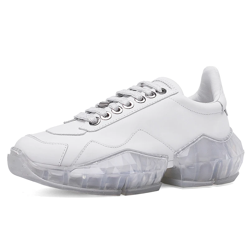 Женские кроссовки из натуральной коровьей кожи на плоской платформе|Обувь без