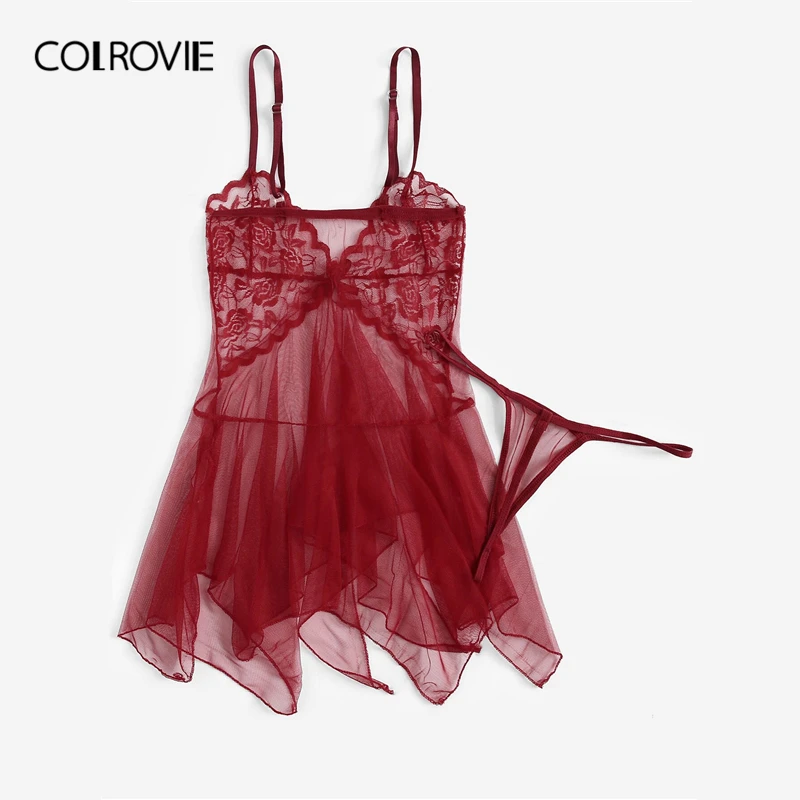 COLROVIE, черные, контрастные, кружевные, ассиметричные, прозрачные, слипы с тонкими трусиками, женские пижамы,, летние, красные, ассиметричные, ночное белье