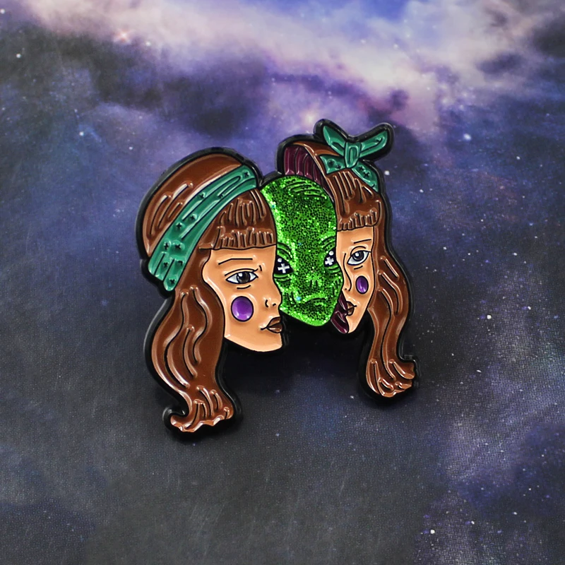 Повязка для волос с бантом женская голова череп зеленый инопланетянин брошь