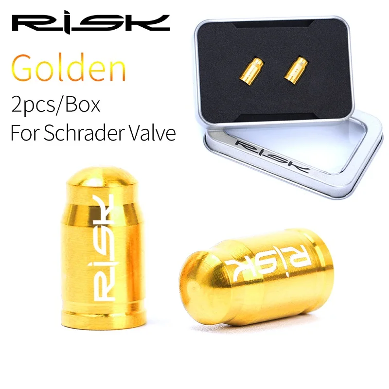 RISK 2 шт., крышка клапана для велосипеда Presta/Schrader, крышка для дорожного велосипеда из титанового сплава, французская крышка клапана, ультра-светильник, крышка для велосипедного клапана - Цвет: AV55 Gold