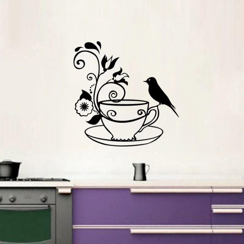 

Flower Cafe Art Sticker Restaurant Kitchen Removable Vinyl Wall Stickers DIY Home Decor Waterproof Wallpaper JG1599