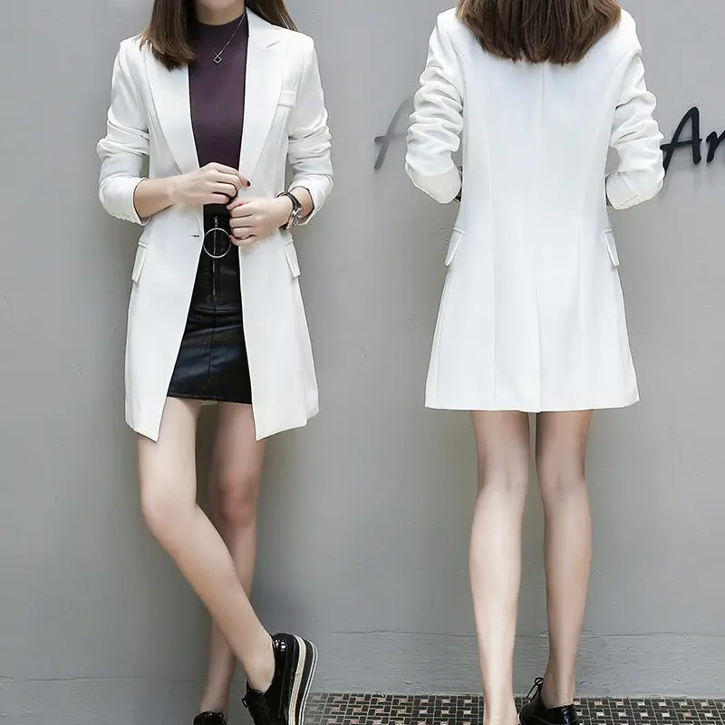 Женский пиджак для работы и офиса размера плюс XXXL элегантный длинный тонкий