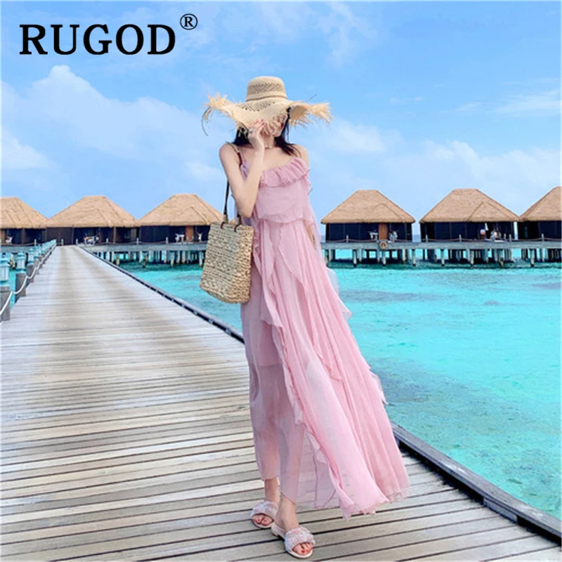 Женское пляжное платье RUGOD Элегантное Длинное Платье макси на тонких бретельках