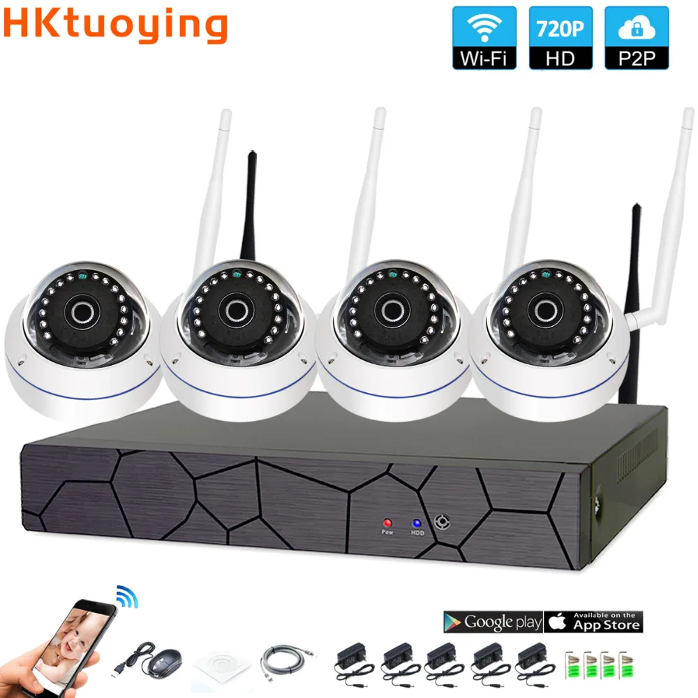 4CH система видеонаблюдения беспроводная 720P NVR 4 шт. 1.0MP ИК наружная внутренняя P2P Wifi