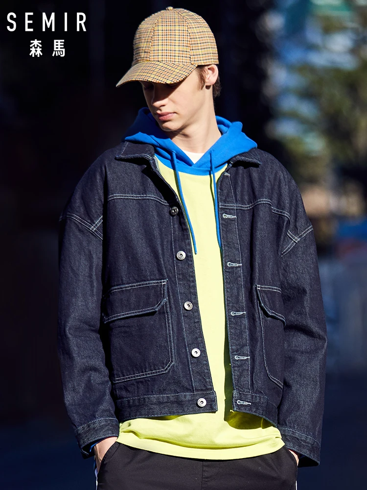 Мужская джинсовая куртка SEMIR потертая из 100% хлопка с открытыми плечами и передним