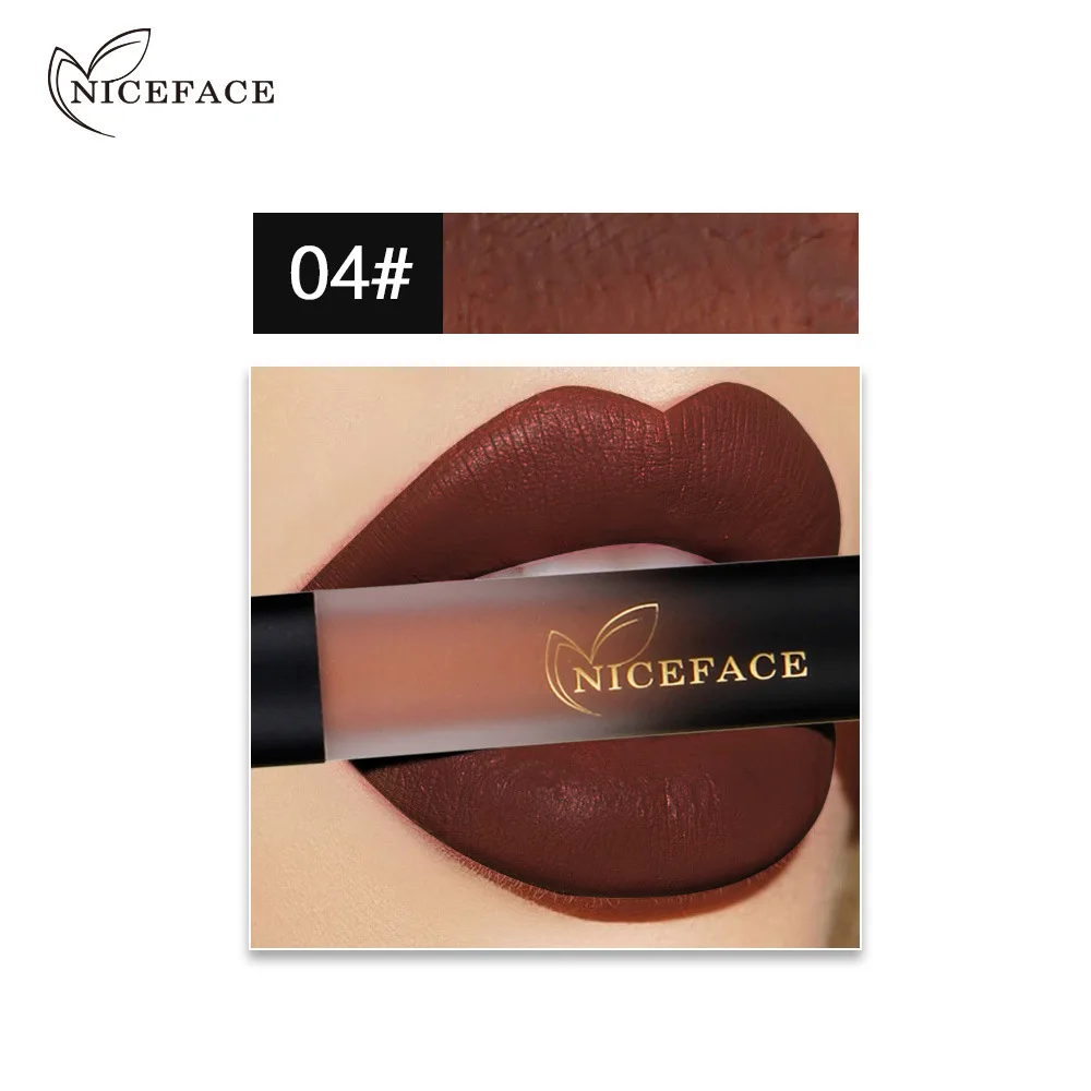 Матовая жидкая губная помада NiceFace Стойкий матовый блеск для губ нюдовая